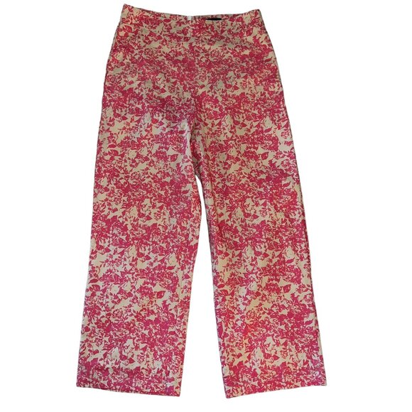 Lucy Paris Pants - NWT LUCY PARIS Pink & Tan Print Cotton High Waist  Straight Leg Cropped …